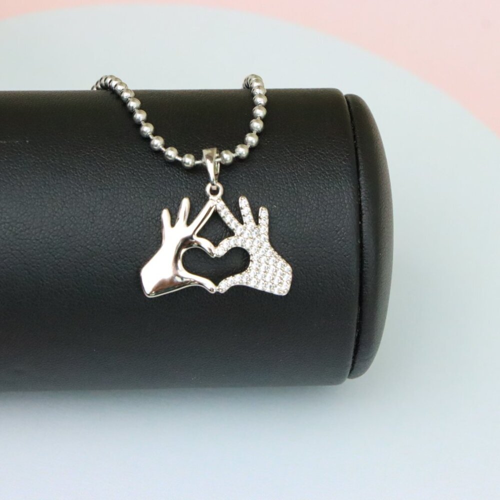 "Silver Heart Hands Pendant in Gold Plated Brass with Crystal Detail, XPPT1728 - Picture 13 of 13